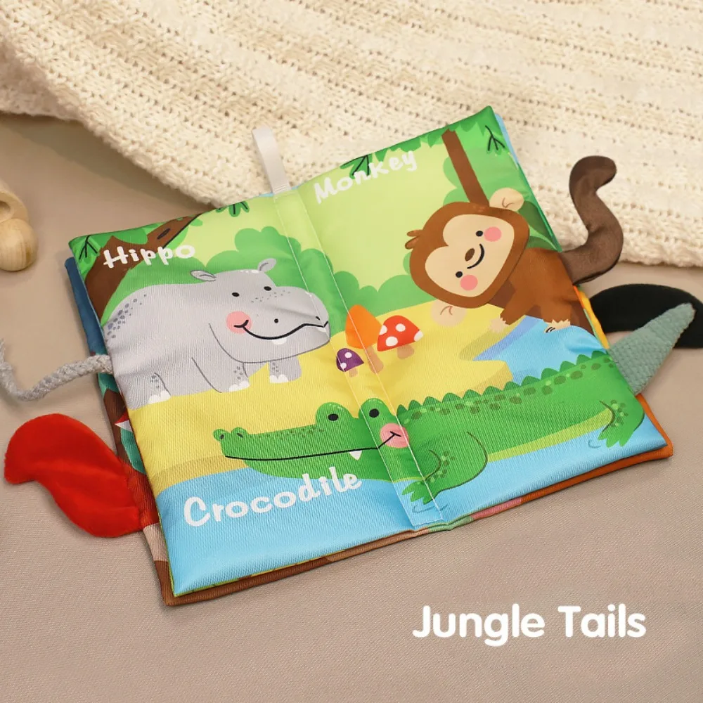 Libro de tela con cola de animales para bebé, papel con sonido, libro de tela para padres e hijos, rompecabezas educativo suave, libro de tela, regalos de cumpleaños