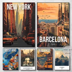 City Travel Art Poster New York/Havana/paris/Barcelona Landscape Canvas Painting Wall Prints Picture for Living Room Home Decor