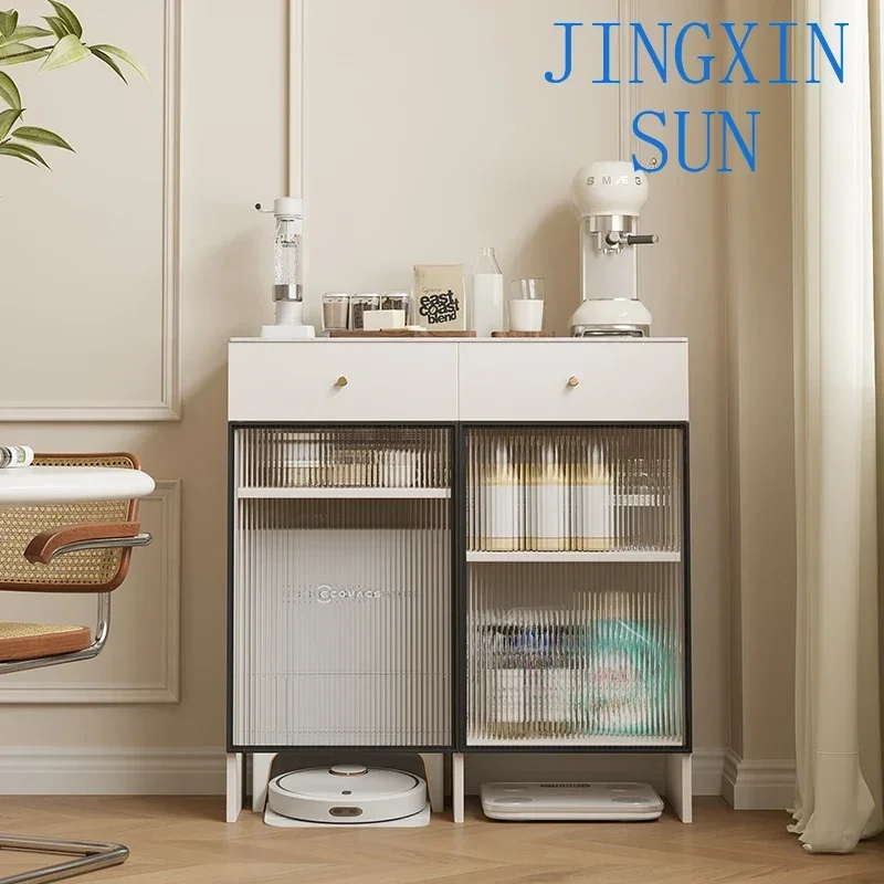 Solid wood dining side cabinet integrated against the wall Sweeper Storage cabinet White rock slab countertop Tea cabinet Locker