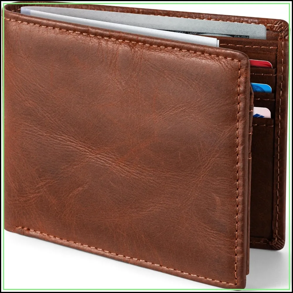 

Top Grain Leather Wallet for Men Slim RFID Blocking Crazy Horse Bifold Handcrafted Vintage 11 Card Slots 2 ID Windows & 2 Cash Pockets Gift Box Packaging (Brown)