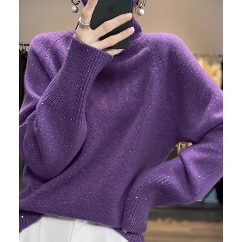 

Пуловер, свитер, женская осень-зима 2025, новое женское пальто с высоким воротником, дизайнерская корейская утолщенная трикотажная рубашка