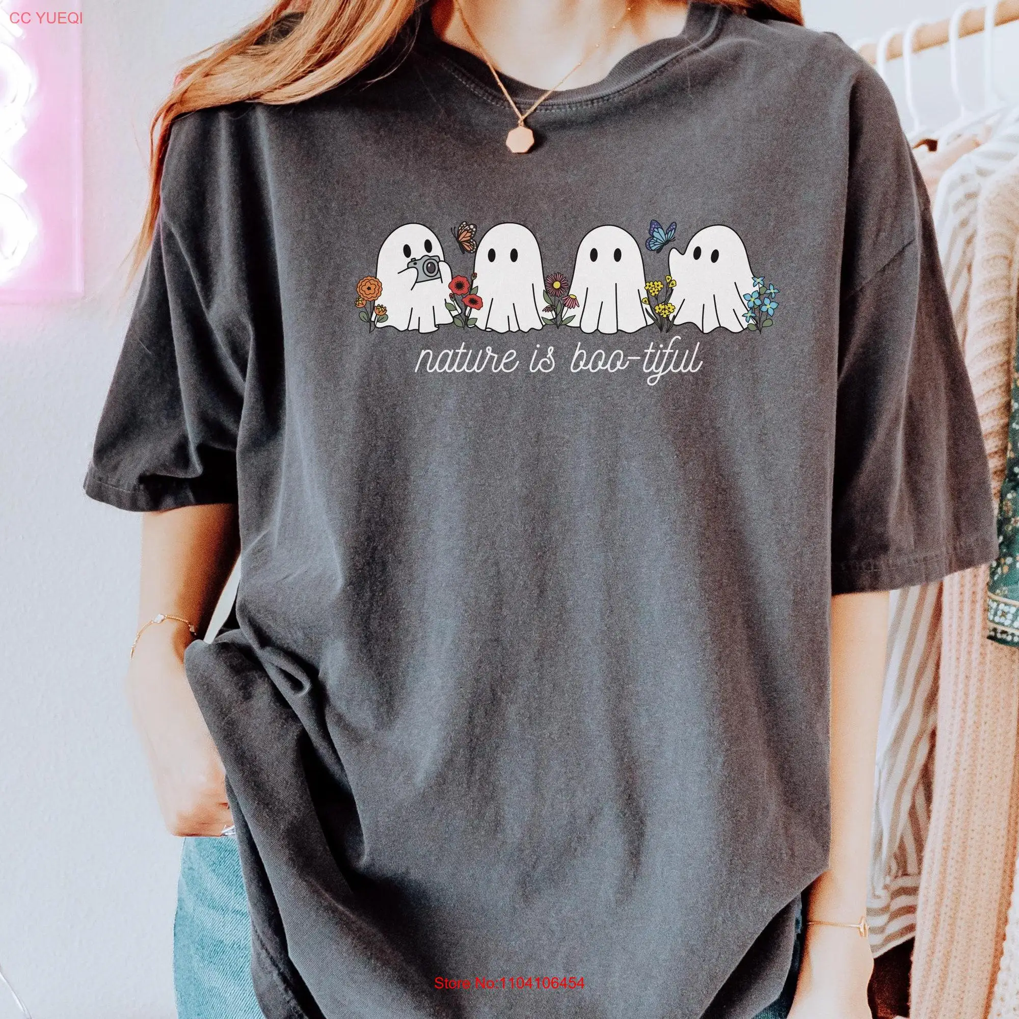 Comfort Colors Cute Nature Ghost Halloween T Shirt is Boo tiful Botanical flowers fall tee cozy oversized