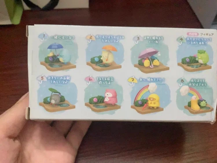 ¡Nuevo! Mini caja de adornos de esquina de juego de comida RE-MENT, colección de huevos ciegos de biología para gatear en la lluvia para figuras de juguete