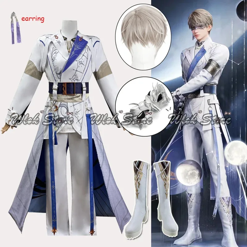 

Love and Deepspace Xavier Lumiere Cosplay Costume Earrings Wig Mask Shimmering Moonlight Uniform Halloween Party for Woman Men