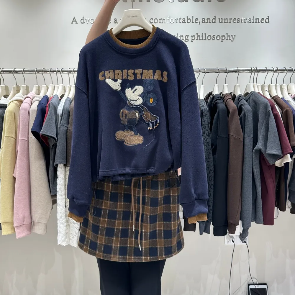 Ensemble de mode pull pull femmes automne hiver Unique artisanat lourd dessin animé broderie haut à manches longues