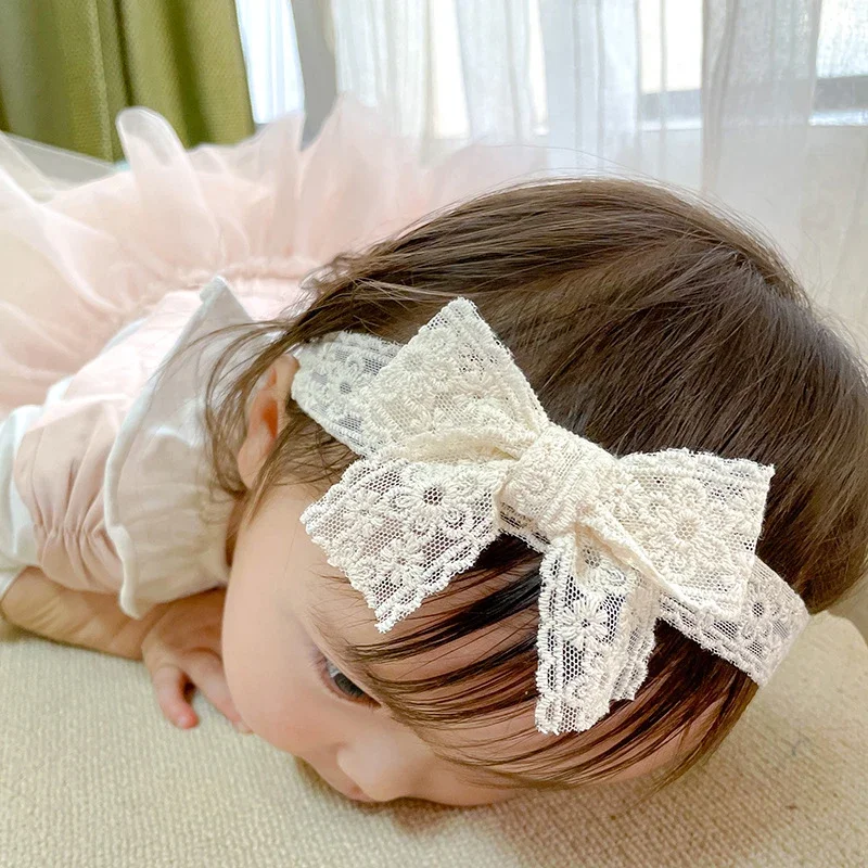 White Lace Bow Baby Headbands for Girl Cute Bowknot Hair Band Elastic Infant Turban Newborn Headwear Baby Hair Accessories 머리띠