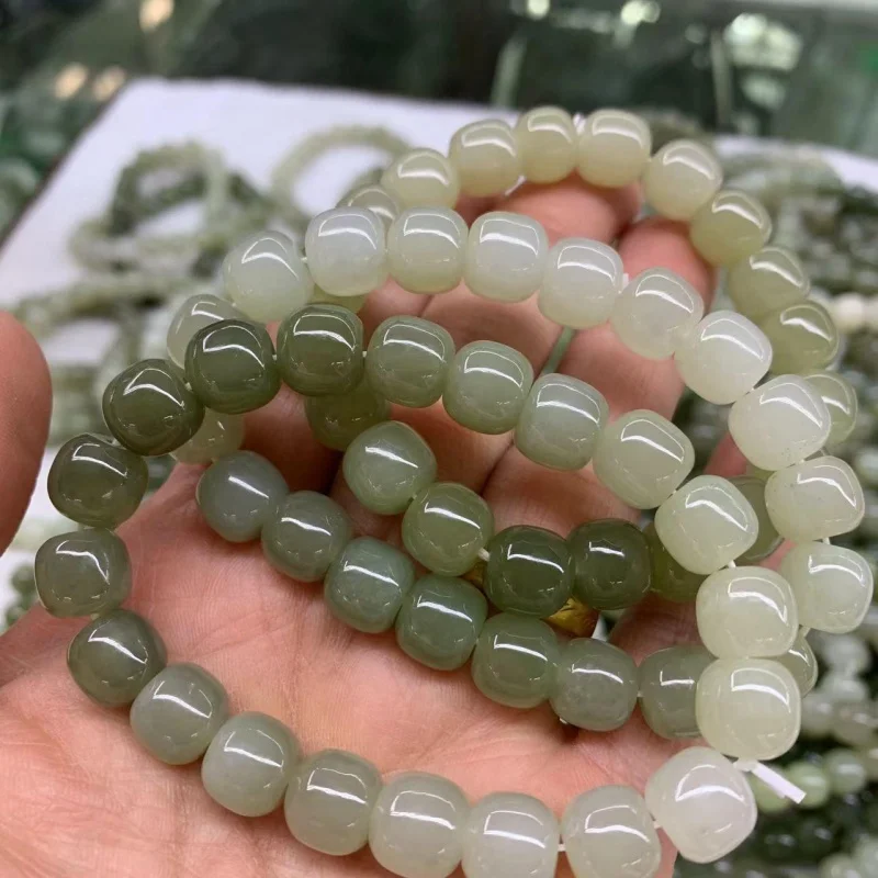 Hetian Jade 9 * 10mm Qinghai Material Clear Water Gradient Bracelet