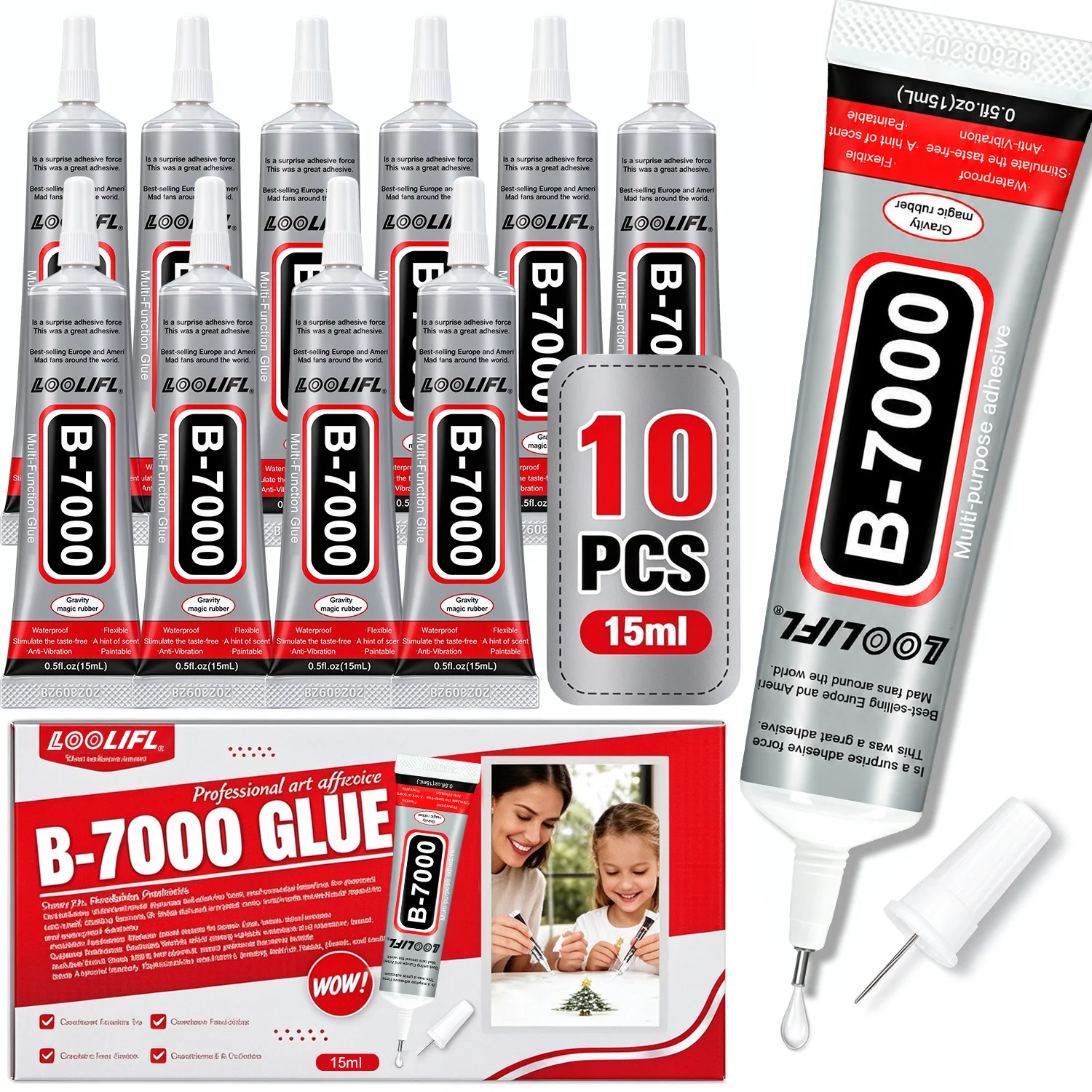 Nail Art - LOOLIFL B-7000 10Pcs 15ml Clear Glue