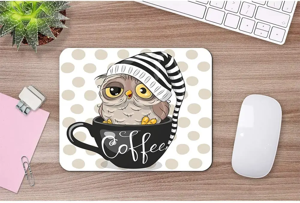 Tapete de rato personalizado mousepad cubículo decoração 9.5 "x7.9" Polegada tapete de rato bonito dos desenhos animados da coruja almofadas de rato pontos marrons acessórios modernos