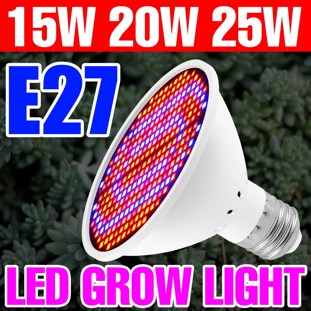 

25W E27 Светодиодная лампа для выращивания растений AC220V Полный спектр гидропоники Лампа 110V 15W 20W для комнатных цветов в горшках, овощей, растений Growbox