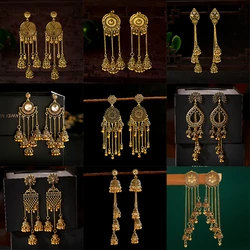 2023 New Indian Jhumka Earrings Retro Jewelry For Women Boho Ethnic Vintage Golden Long Tassel Drop Round Beaded Earrins Jewelry
