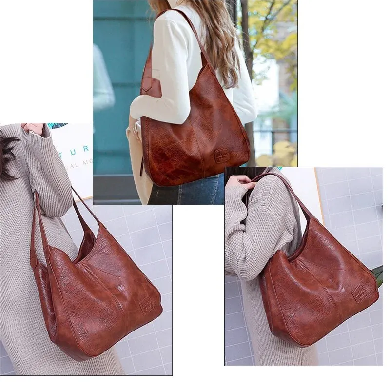 Vintage Women\'s Bag Leather Large Capacity Marble Grain Women\'s Shoulder Bag Daily Commuter Handbag Shopping