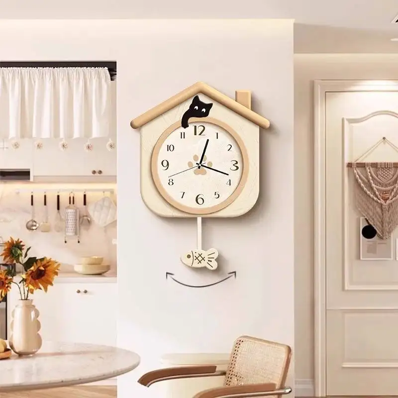 Horloge murale Design jaune Unique jeunesse Roo en bois esthétique moderne horloge murale Led décor de bureau Montre murale décor à la maison