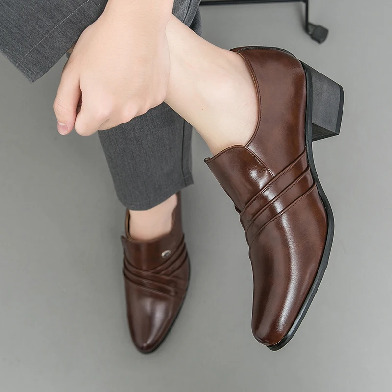 جديد النمط الصيني البريطاني أحذية عالية الكعب مع نصائح مدببة عادية وسيم العصرية الأعمال الزفاف مأدبة الكوبية حذاء رجالي #2