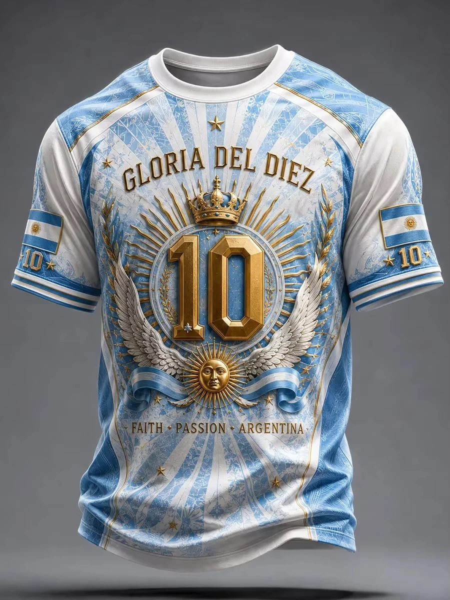Sommer Argentinien Fußballtrikot 10 T-Shirt Herren Damen Gloria Del Diez Grafik-T-Shirt Fußball-Fan-Shirt 3D-Druck Oberteile Streetwear – Detail 5