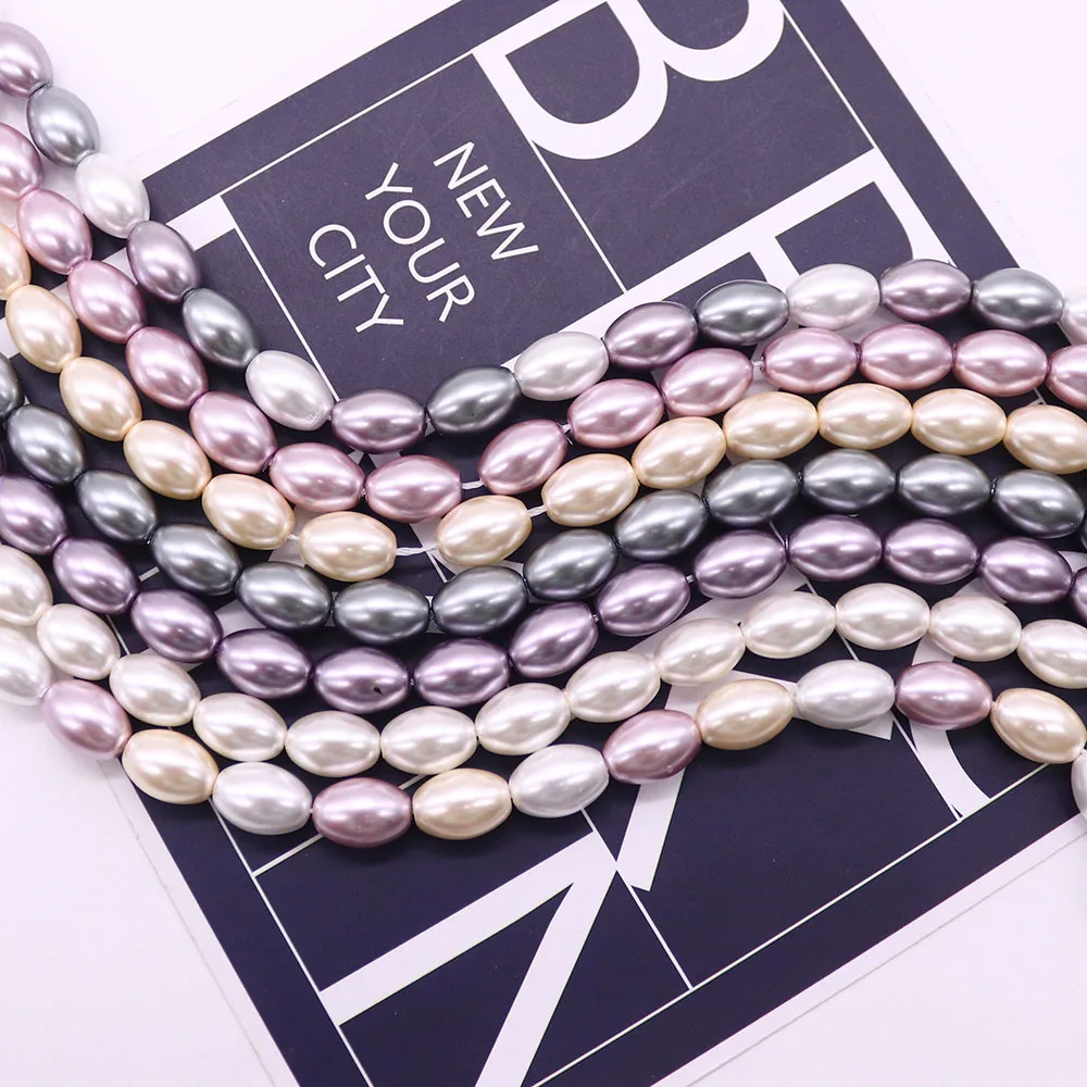 الزجاج الملون تقليد الأرز على شكل اللؤلؤ 8x11 مللي متر أنيقة المرأة قلادة سوار مجوهرات مكونات اليدوية 1 ستراند/حزمة