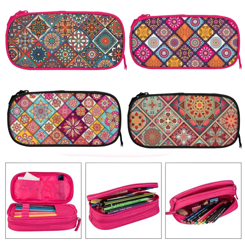 

Vintage mandala print Large Capacity Pencil Case Stationery School Supplies Pouch Office Desk Storage Kids Pen Case Box