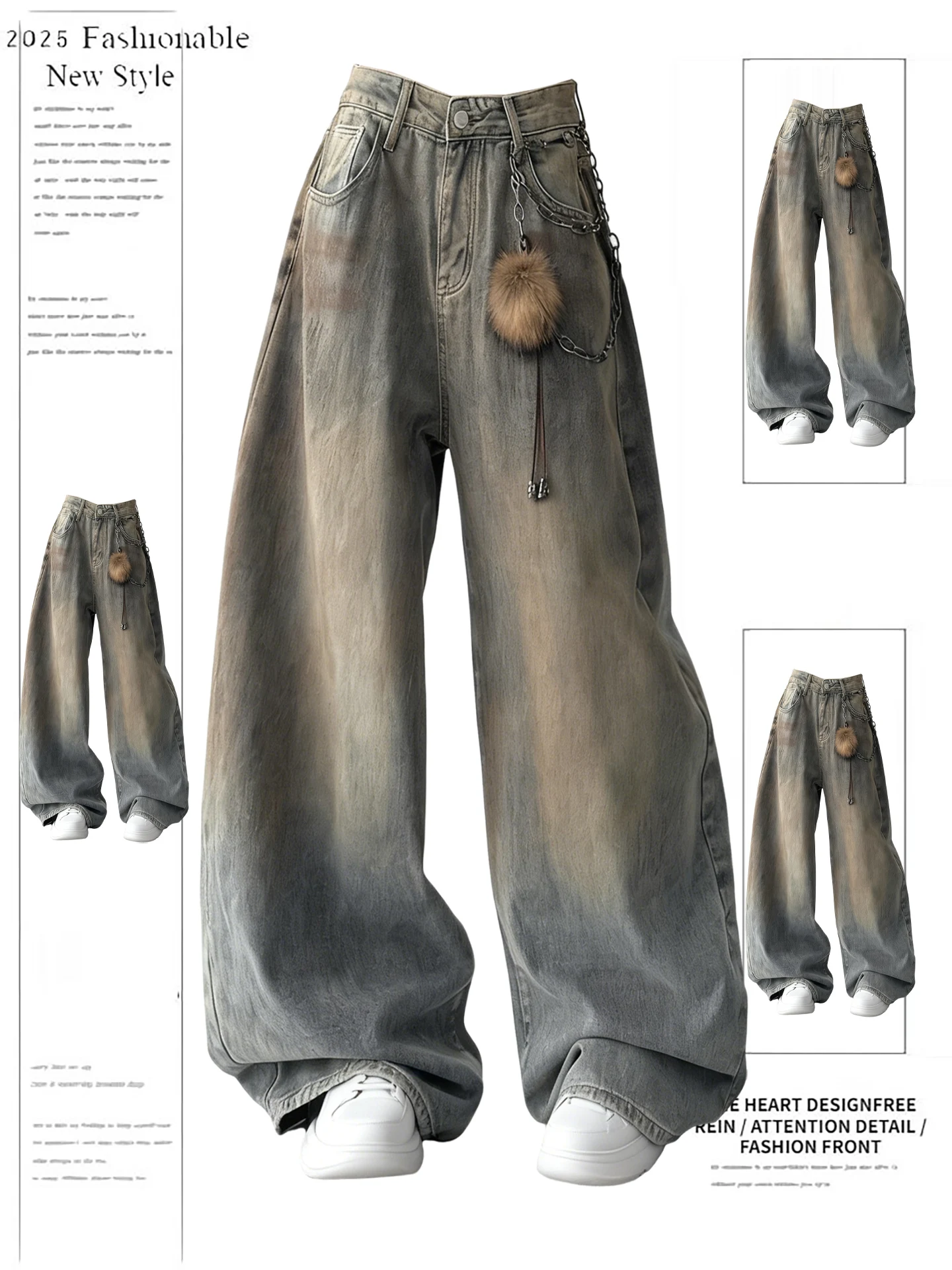 

American Sle Vintage Waed Denim Jeans Women High Waist Wide Leg Pants Casual Wear Resistant Soft Denim Blue Color