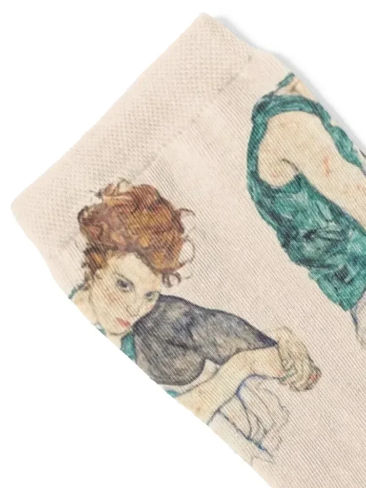 HD Seated Woman With Legs Drawn Up , by Egon Schiele - HIGH DEFINITION Socks Lots hip hop aesthetic Socks For Girls Men's