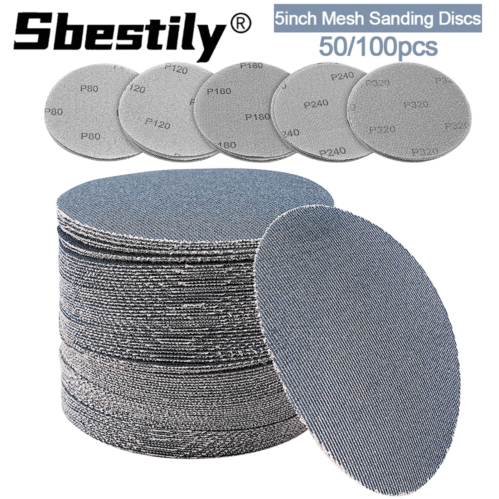 

50/100pcs 5inch 125mm New Upgraded Mesh Sanding Discs 80-320 Grit Hook and Loop Dust Free Abrasive Pads for Wood Metal Polishing