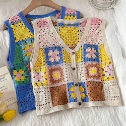 New National Style Boho Hollowed-Out Retro Vest Holiday Travel Vest Cardigan Tops