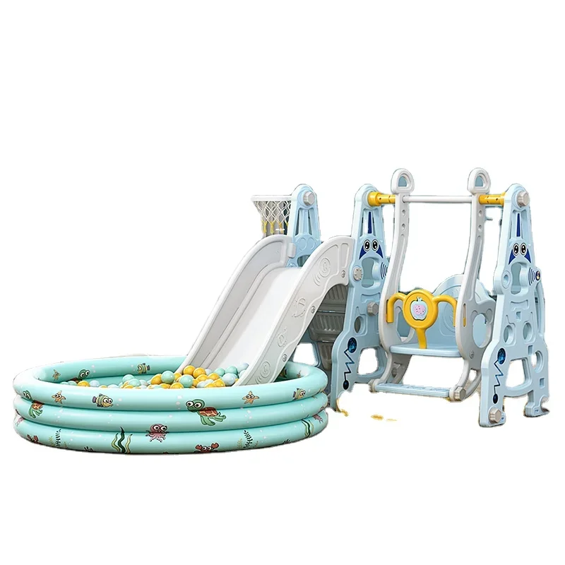 Plastic  Swing Slide  combination with ocean balls and pool toys indoor playground recreation equipment for children