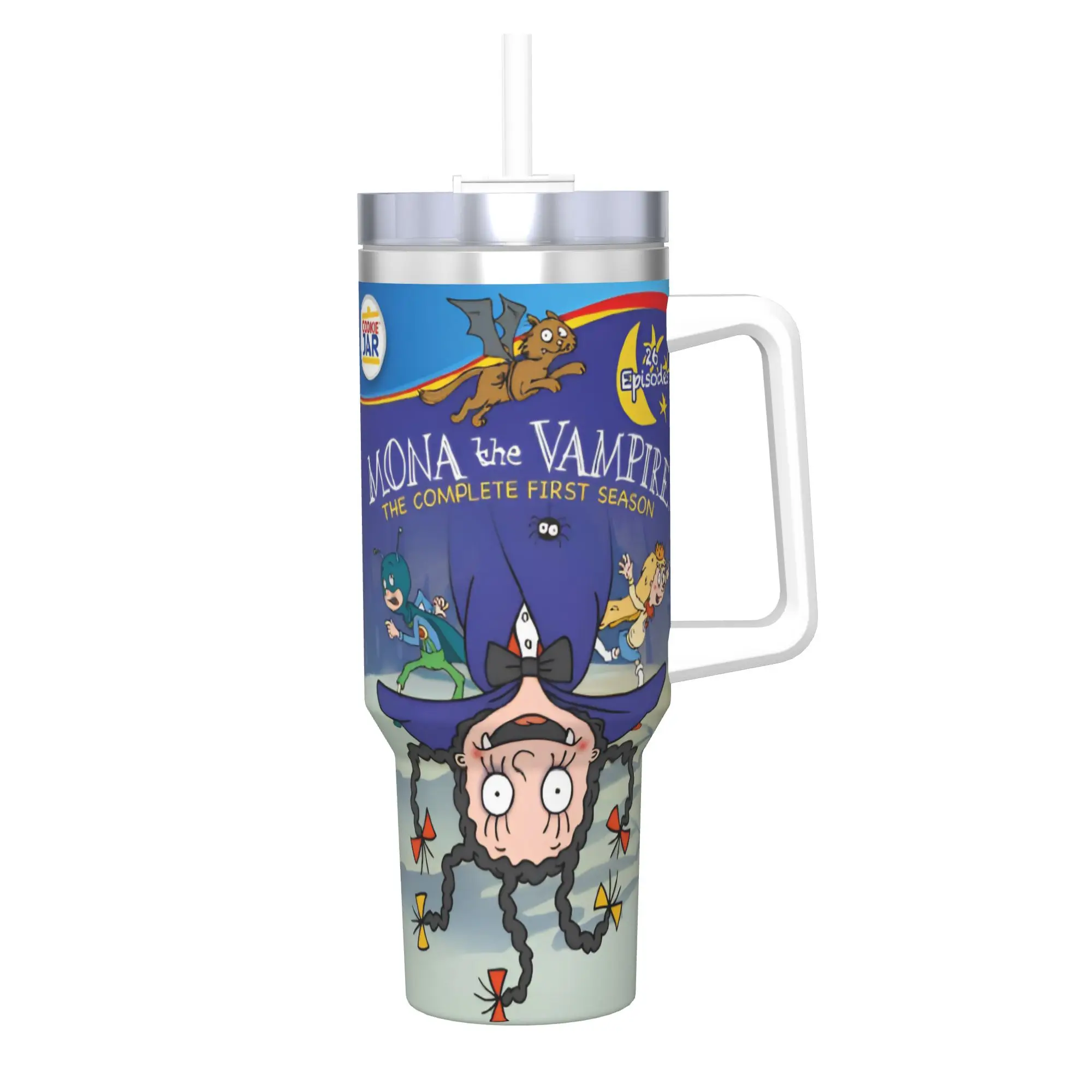 Mona The Vampire Anime Tumbler Vacuum Insulated  Thermal Cup with Lid Straw Double Wall Mugs Spill Proof 40oz