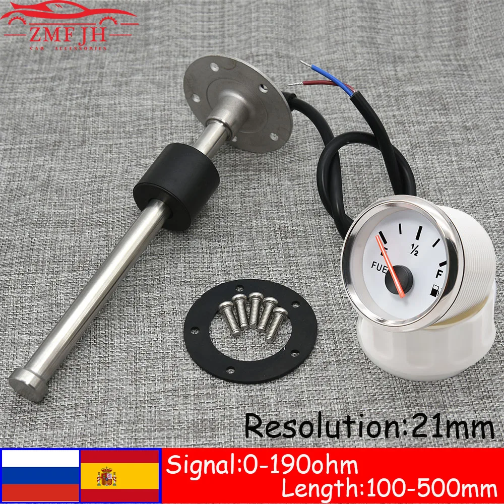 

100-500mm Stainless Steel Marine Fuel Level Gauge Sensor Fit Boat Car Fuel Level Gauge Meter 0-190 ohm with Red Light Custom