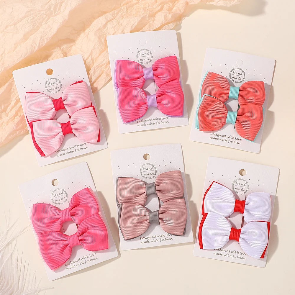 

RIBBON BOWS 2 шт./лот, детские милые банты для волос, заколка для волос, двухцветная смешанная лента, бант, заколки для волос, бутик, детский головной убор