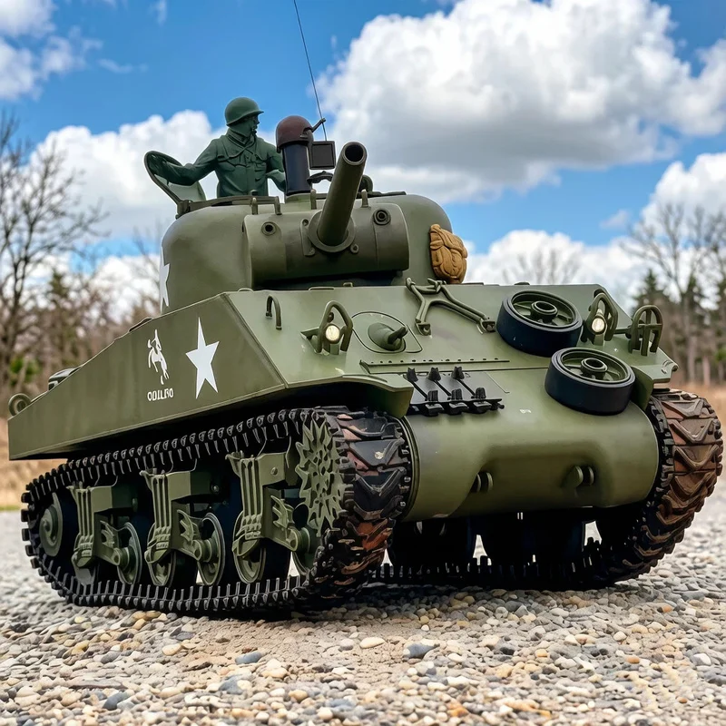 Hot 1:16 Henglong 3898-1 Simulation US M4A3 Sherman Remote Control Main Battle Metal Crawler Tank Telescopic Barrel RC Model Toy