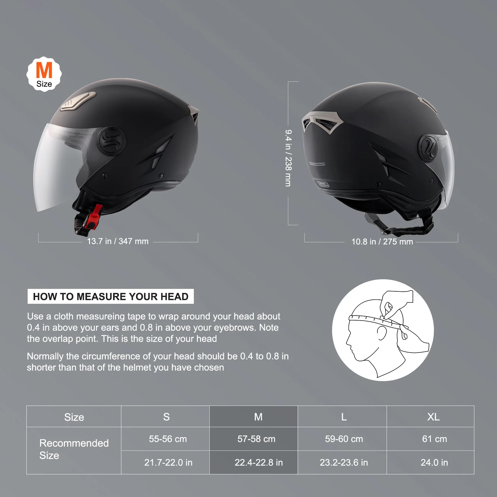 خوذة دراجة نارية SucceBuy 3/4-Face، خوذة Smart Street ABS وعالية الكثافة مع عدسة قابلة للتبديل، مناسبة للشباب والكبار