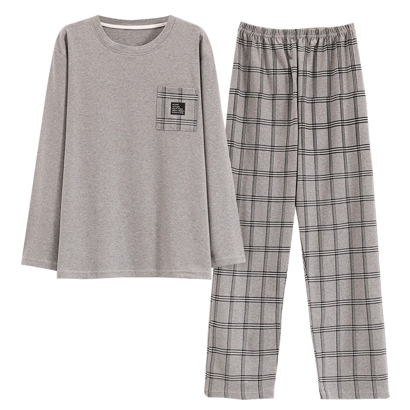 L-5XL Frühling und Herbst gestrickte Baumwolle Plaid Pyjamas Set Männer Langarm Nachtwäsche lässig weiche Pyjamas männliche Heim kleidung