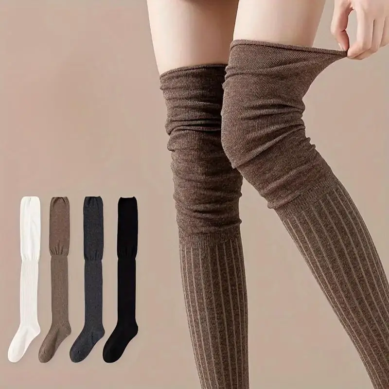 

Stacking Knee High Socks Women Warm Long Tube Socks JK Solid Color Thigh Leg Warmer Long Boots Spliced Knee Protection Sockings