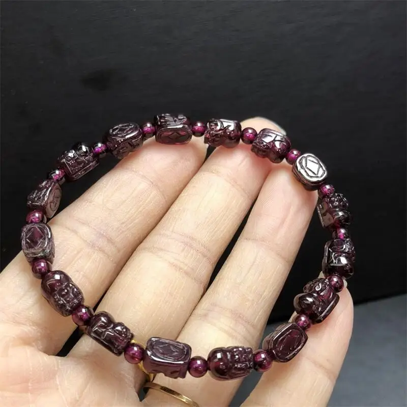 7X9MM Natural Purple Garnet Pixiu Bead Bracelet Gemstone Crystal Healing Round Bead Bracelet Women Men Fine Jewelry 1PCS