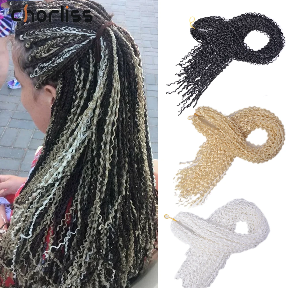 Chorliss Long Curly Zizi Box Braids Hair Synthetic Crochet Braids Hook Braid Hair Colored Burgundy Pink Fake Hair For Women 28''