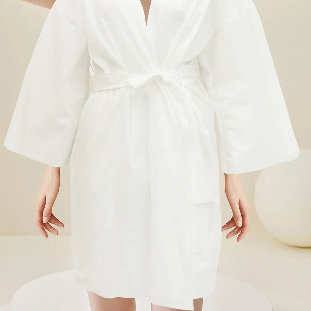 6Pcs Disposable Bathrobe Dress Set Soft Cotton-Like Breathable Robe for Women Spa Sauna Hot Springs Salon Travel Sweat Steaming