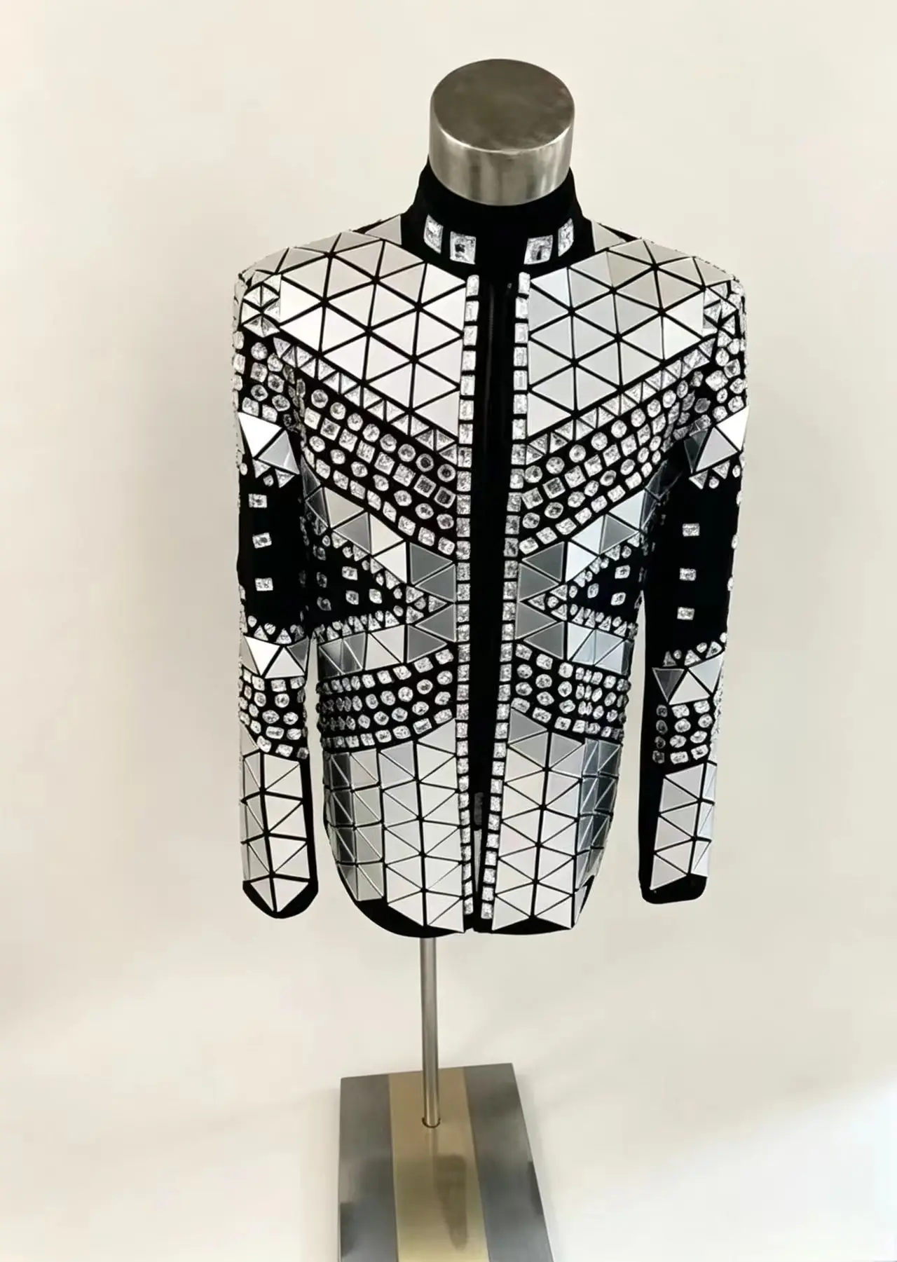 Fashion Men's Full Mirrors Crystal Jacket Show Banquet Dress Male DJ Singer Dancer Performance Costumes