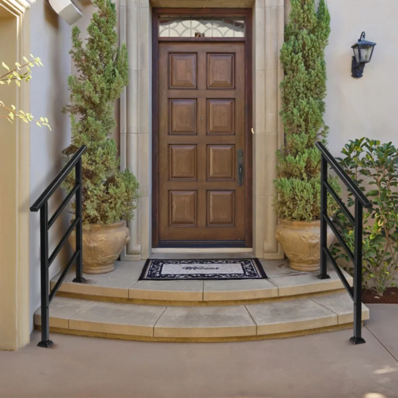 

Handrails for Outdoor Steps, Wrought Iron Handrail Fits 1 or 3 Steps, Transitional Handrail with Installation Kit