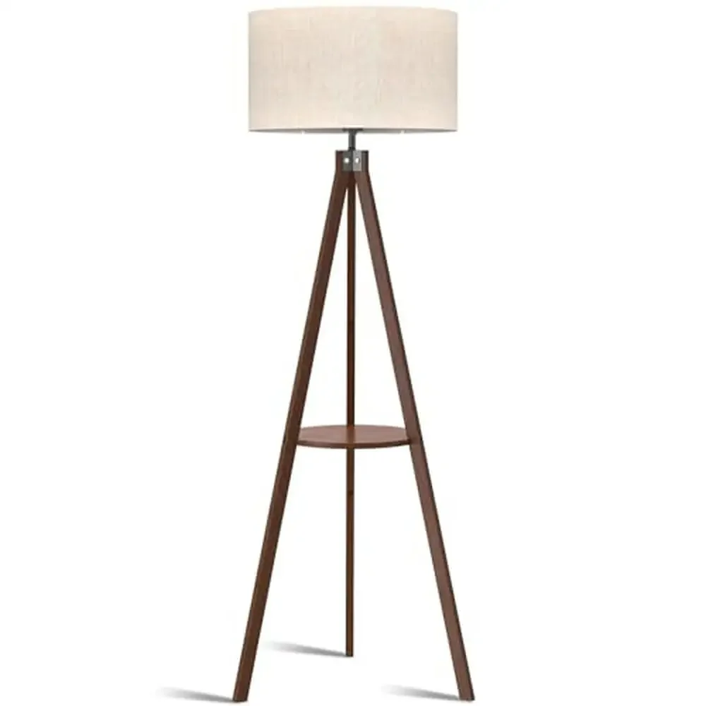 Wood Tripod Shelf Floor Lamp Modern Design Flaxen Lamp Shade Office Living Room Bedroom LED Light 10 W-12 W Energy Saving Light