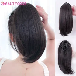 Coleta recta corta sintética para mujer, extensiones de cabello con clip de agarre pequeño, cola de caballo ligeramente deformada, postizo de pelo falso