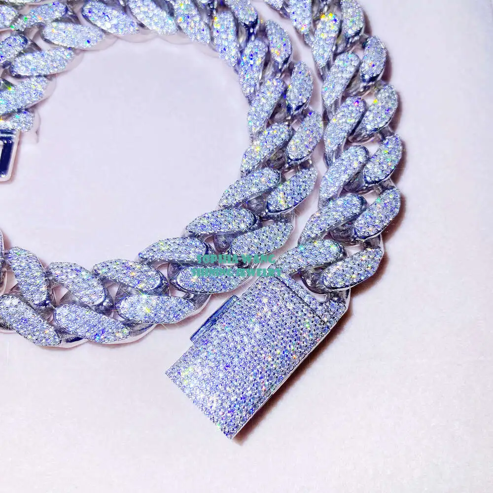 Luxury Hip Hop Iced Out Pass Diamond Tester 3rows 18mm Thick Heavy Solid Honeycomb Vvs Miami Moissanite Cuban Chain.