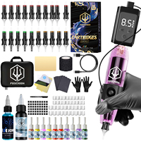 Tattoo Kit POSEIDON V5 Finger Controlled Tattoo Pen Kit For Permanent Makeup Tattoo Machine Purple Transparent Tattoo Gun Kit