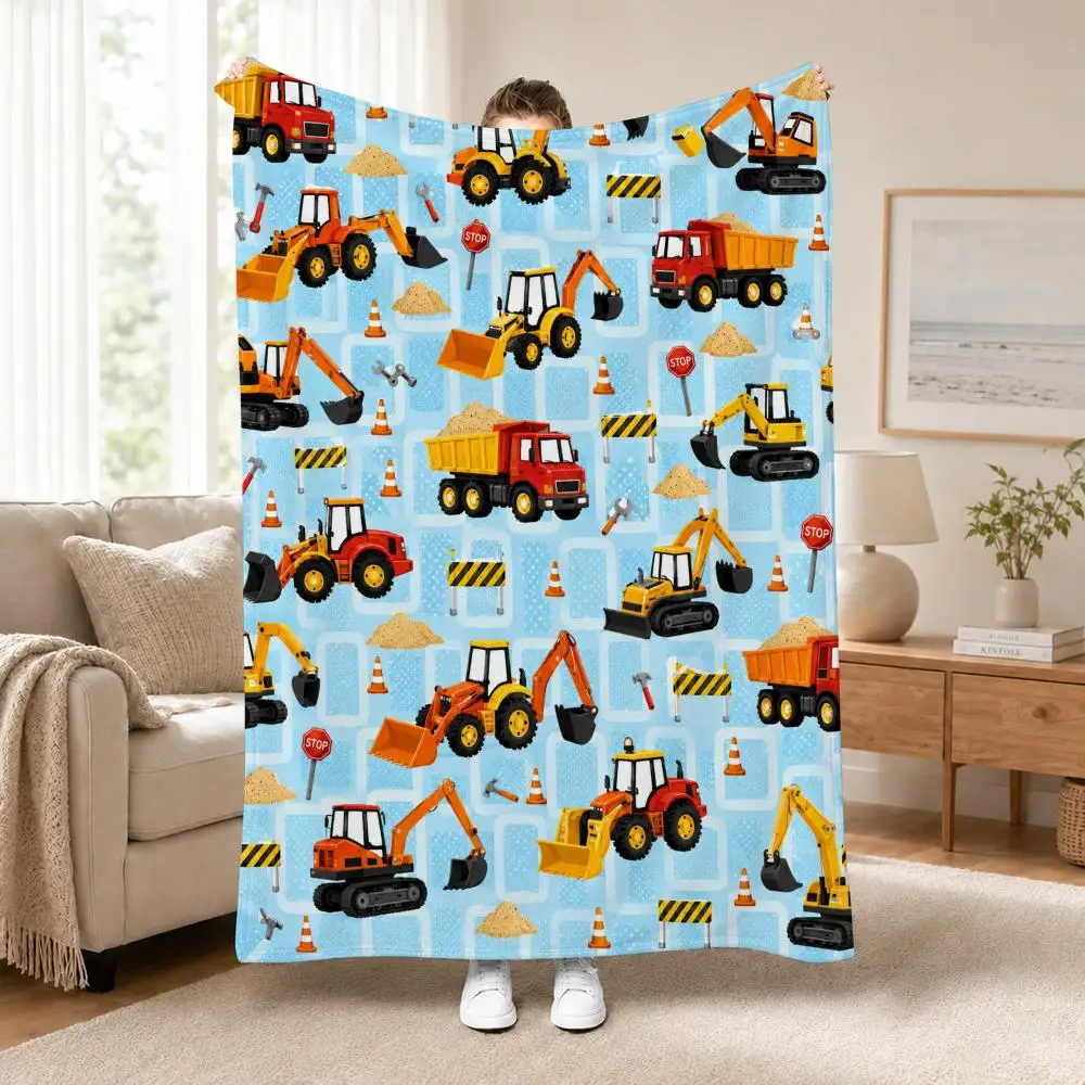 Cute Fun Construction Vehicles Throw Perfect for Sofa Bed Office Travel Home Decor Art Lover Gift
