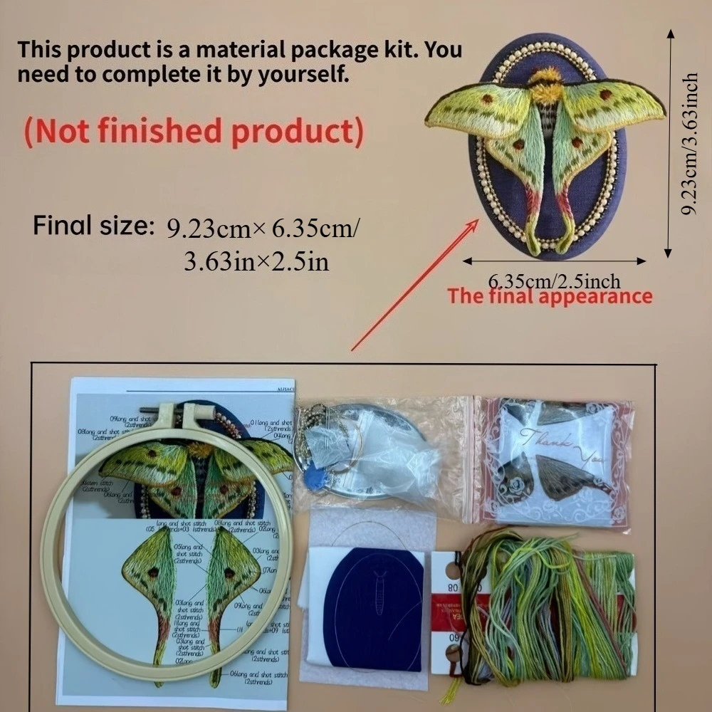 Handgefertigtes 3D-Stickerei-Set mit Motten-Motiven, DIY-Materialpaket mit 9 verschiedenen Stilen zur Auswahl. Retro-Perlen-Sets – Detail 1