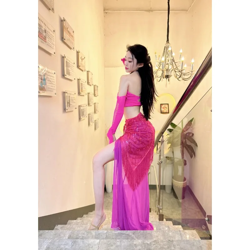 カスタマイズされたベリーダンス衣装 2025 新オリエンタルダンスハイエンド練習ドレスセクシーなオフショルダーパフォーマンスドレス初心者