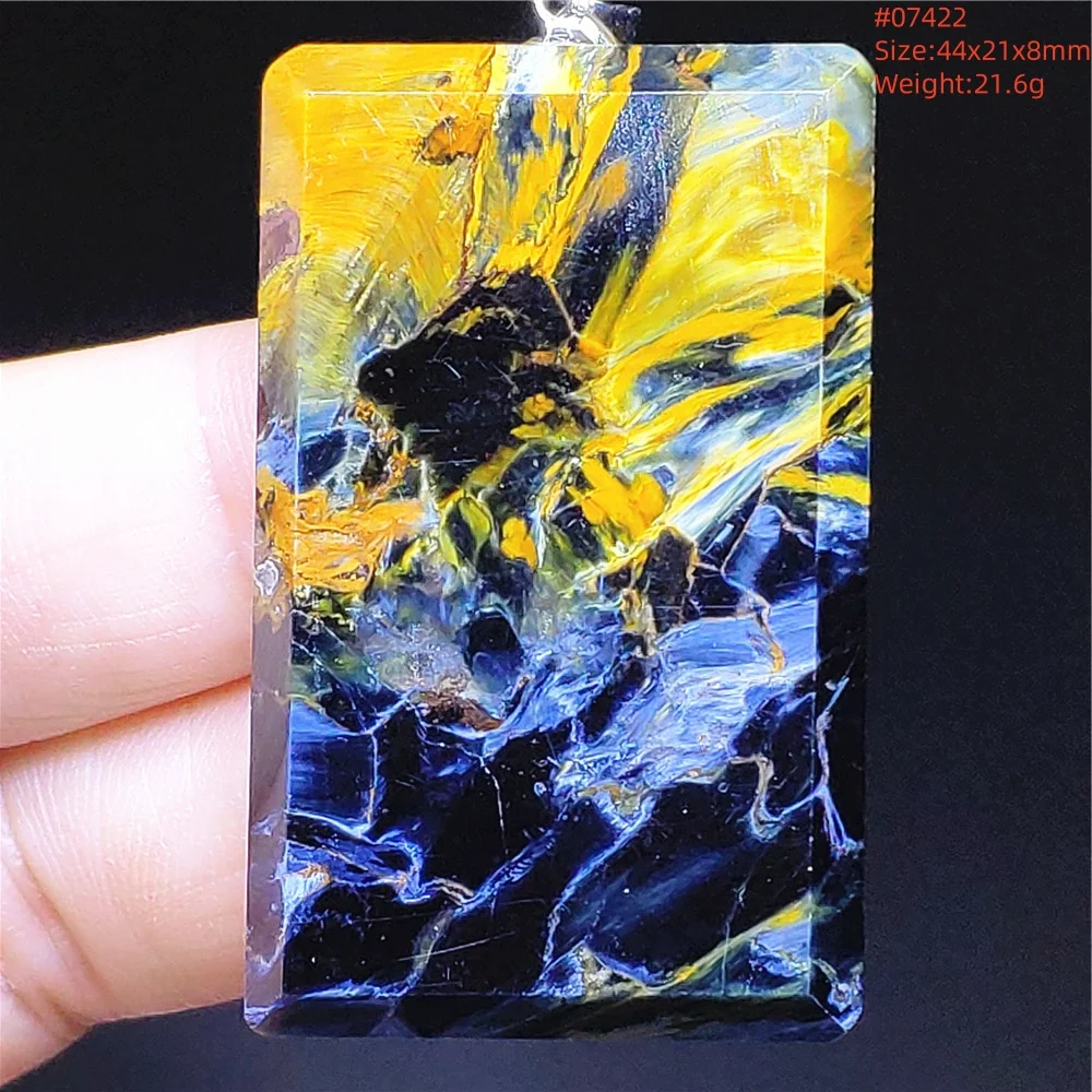 Natural Blue Pietersite Pendant Rectangle Women Men Rare Fire Yellow Pietersite Namibia Necklace Jewelry AAAAAA