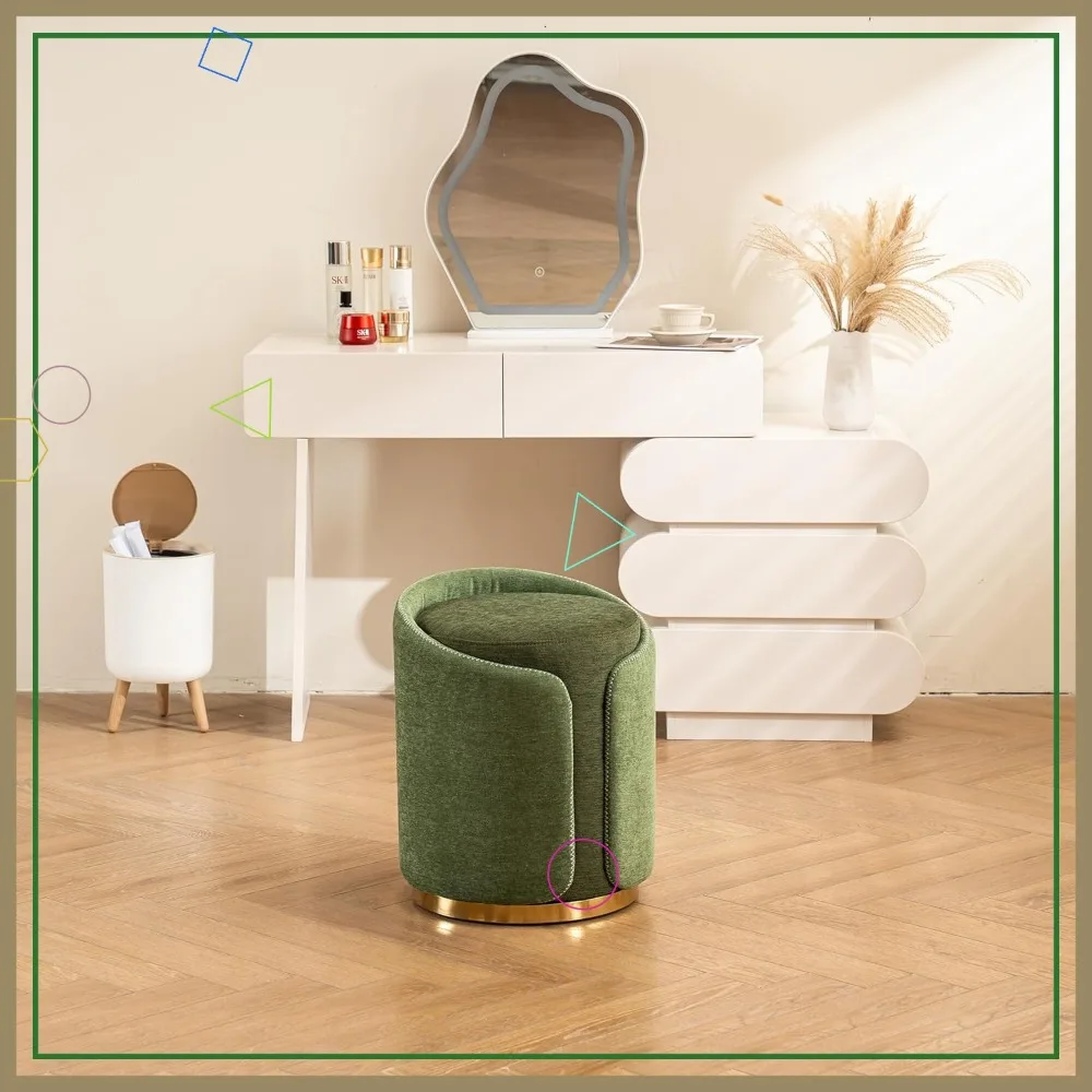 

Современный вращающийся стул для туалетного столика с золотым основанием, удобное кресло для макияжа и пуфик-подставка для ног для спальни и гостиной (зеленый)