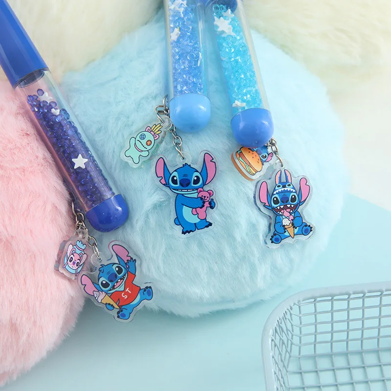 Bolígrafo de Gel de punto aleatorio, conjunto de dibujos animados, muñeca de Disney, colgante de diamante negro de 0,7mm, bolígrafo giratorio acrílico, papelería para estudiantes, 2/4 Uds.