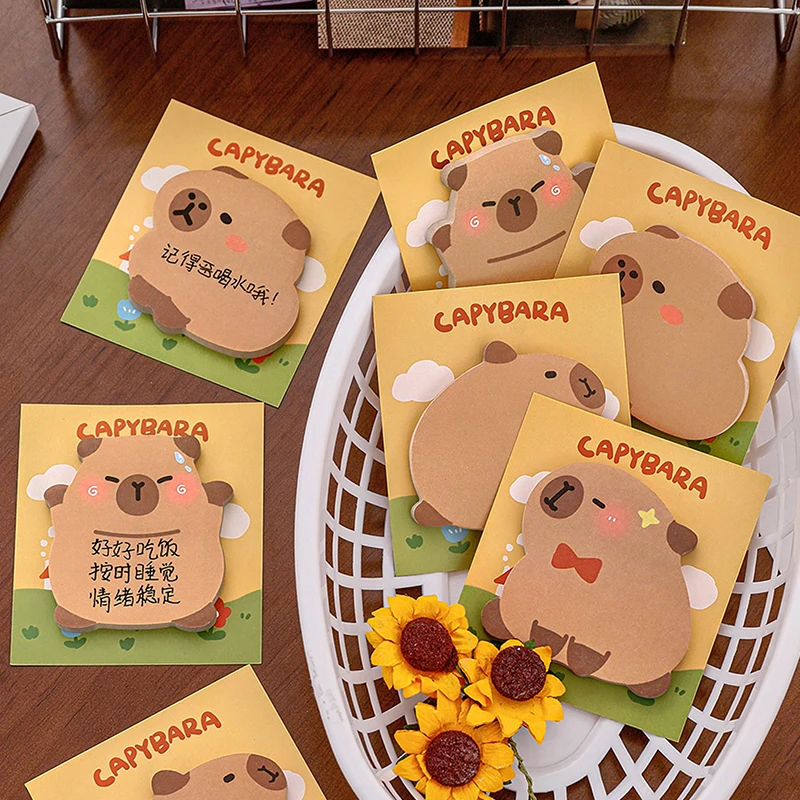 30 Stuks Cartoon Kawaii Capibara Speciale Vorm Plakbriefjes Draagbaar Duurzaam Berichtpapier Zelfklevend Creatief Cartoon Notitieblok