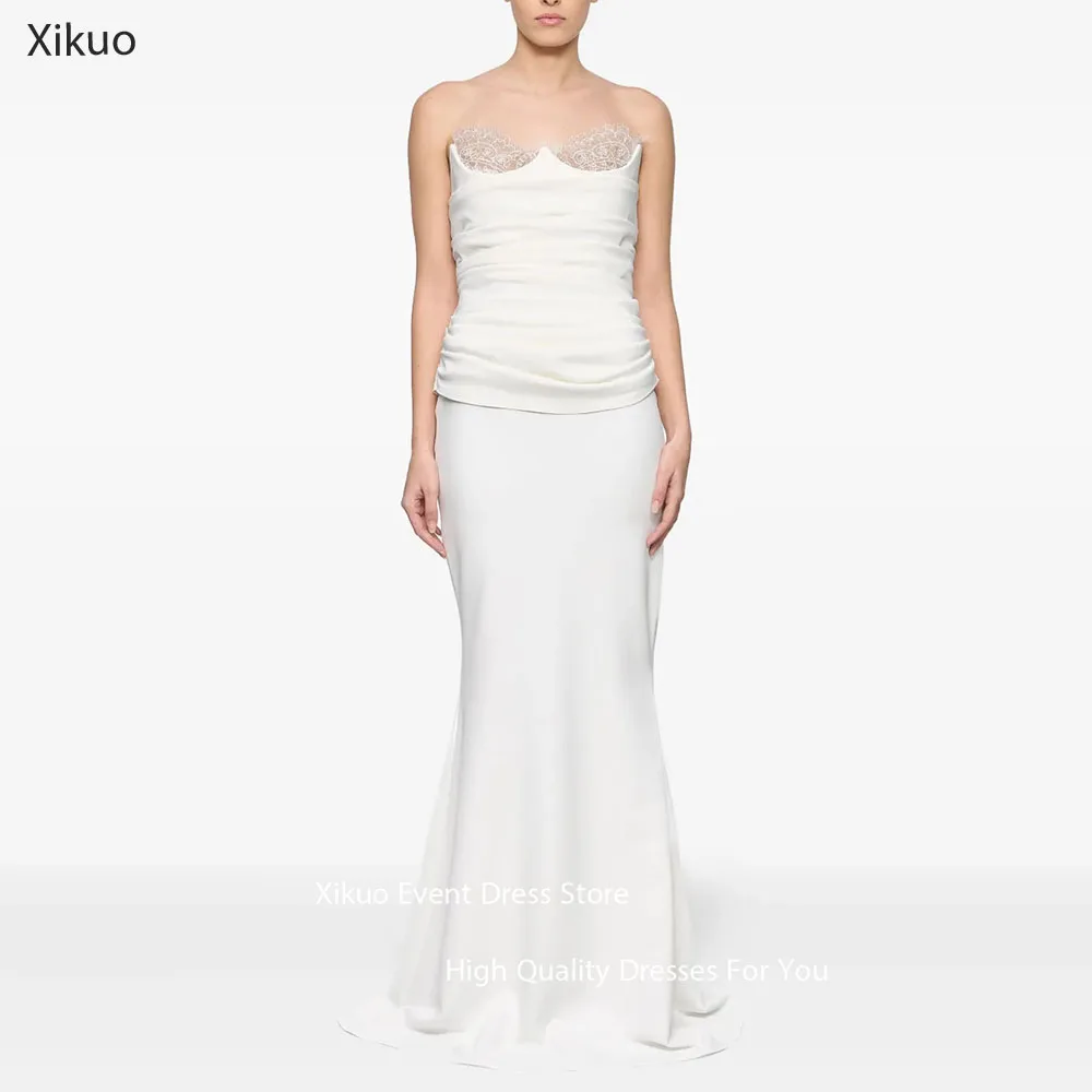 Xikuo-Vestido De Novia De sirena sin tirantes, Espalda descubierta, apliques sin mangas, Maxi vestidos De Novia, corpiño fruncido, personalizado